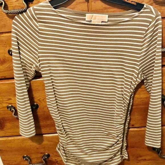 Michael Kors Tan & White Striped Shirt - Picture 1 of 4